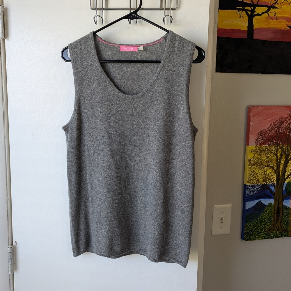 Isaac Mizrahi 100% Cashmere Gray Sleeveless Vest Top Size XL
